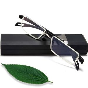 3X Men’s Black Sliver Half-Frame Computer Reading Anti-Blue Rectangular Glasses